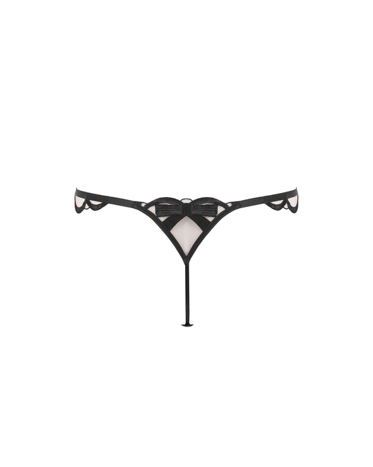 Belle Sheer Bow Thong Black