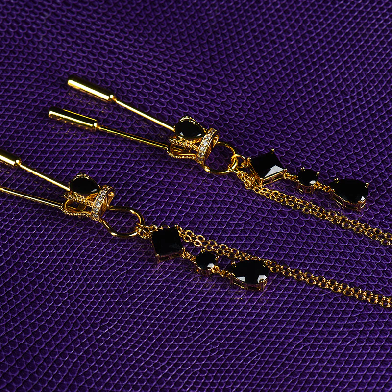 Crown and Dangling Side Decorations Chain Nipple Clamps