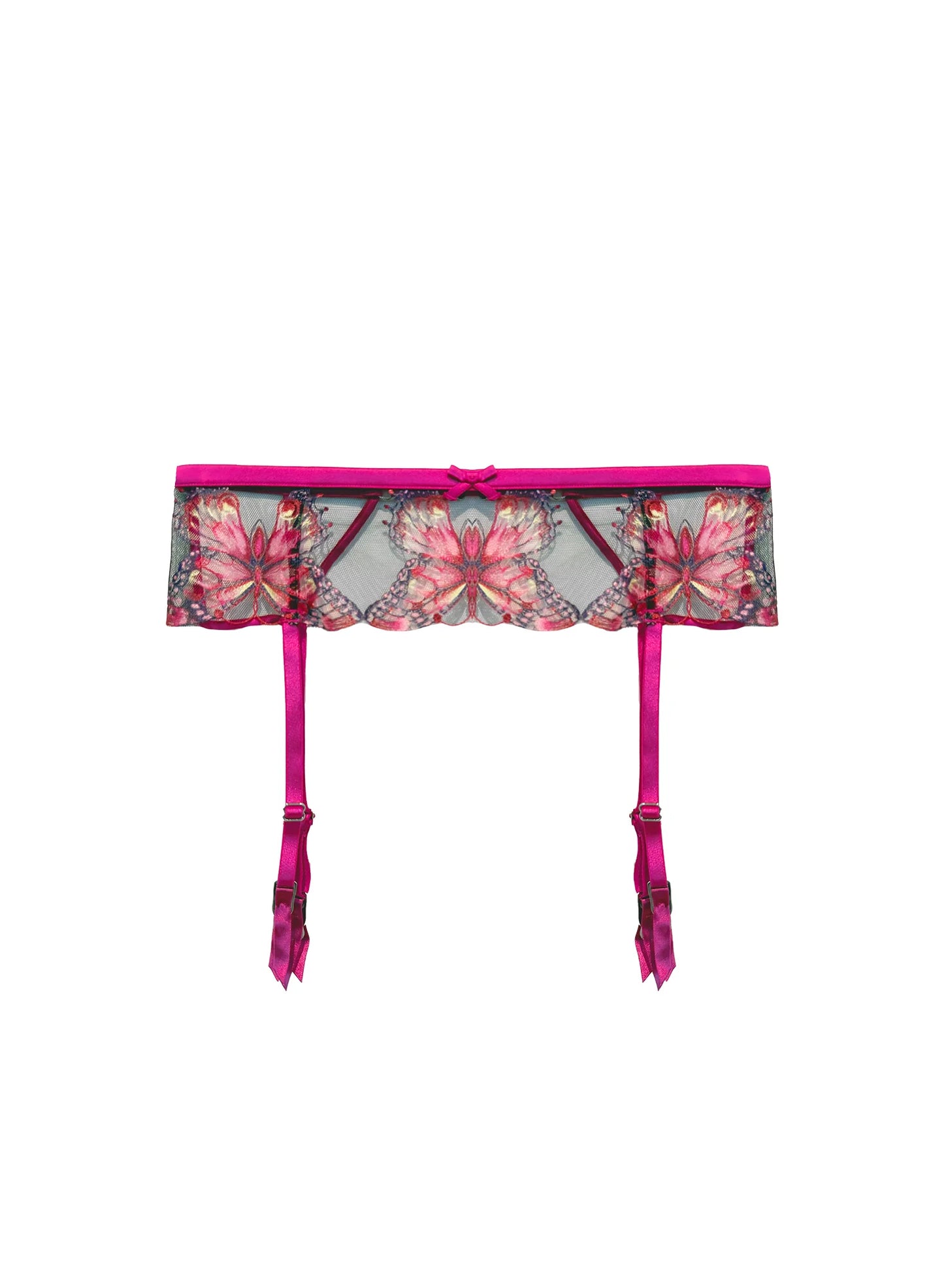Fleur du Mal Pink Butterfly Embroidery Garter Belt