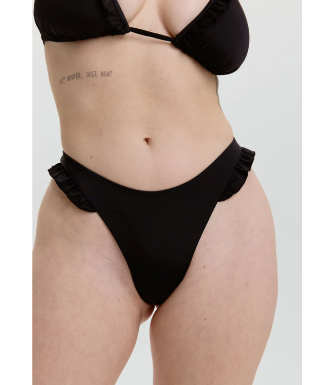 Cora Ruffle Thong Bikini Bottom Black