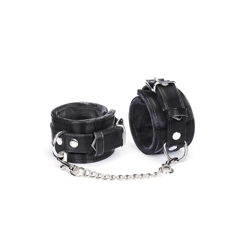 Plush Velour Metallic Black Hand Cuffs
