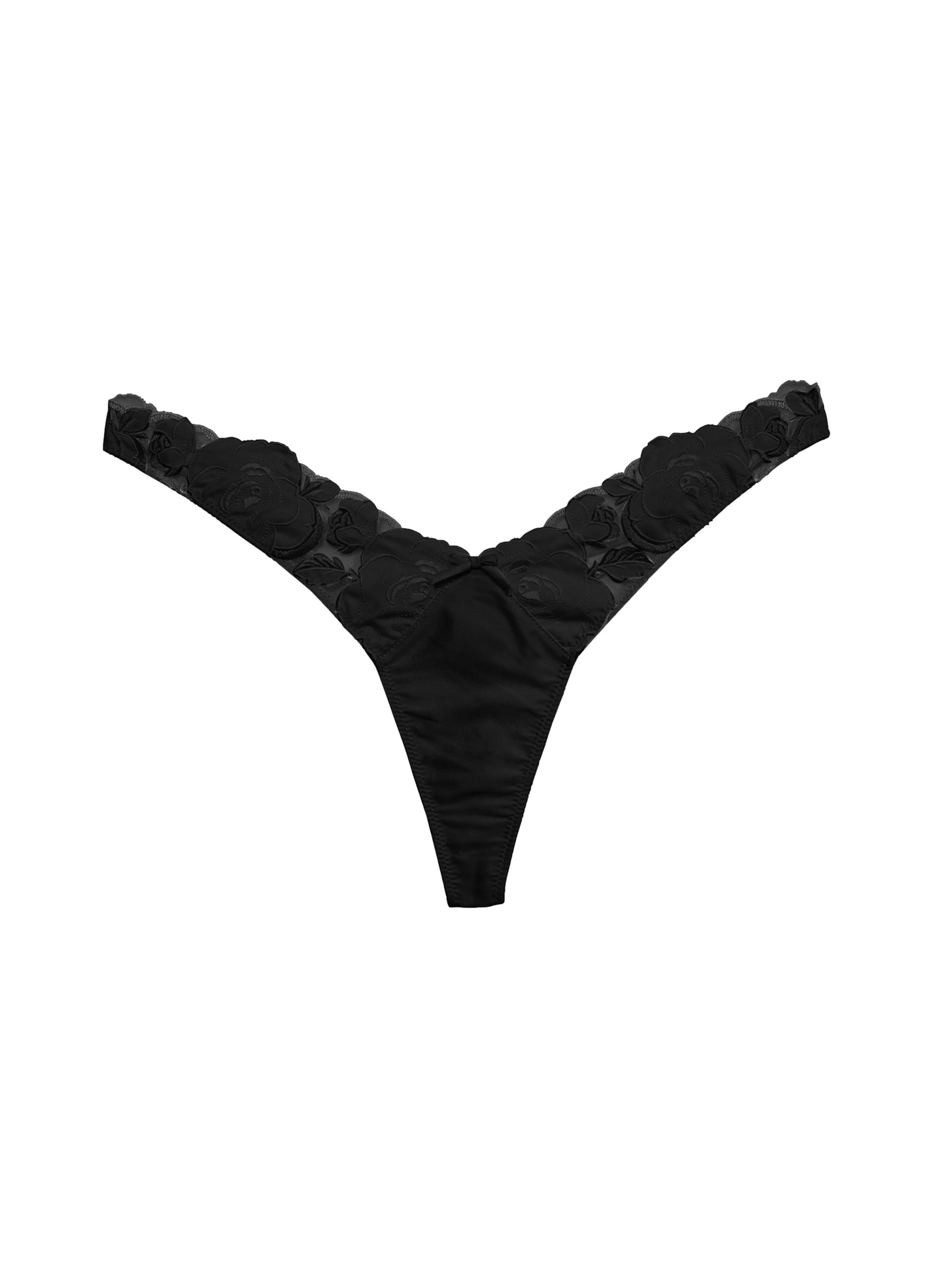 Fleur Du Mal Rose Logo Embroidery Thong Black