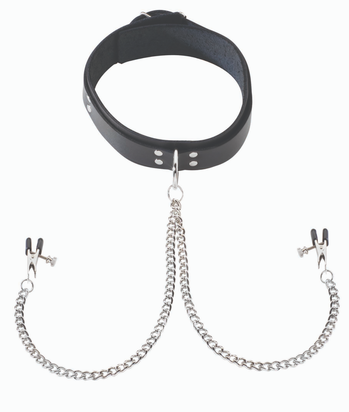 Leather Collar with Adjustable Nipple Clamps