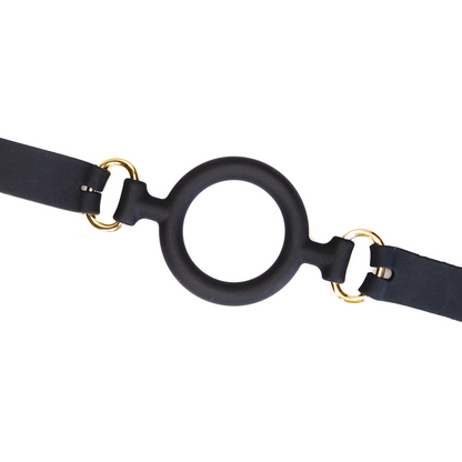 Leather and Silicone O Ring Gag - Gold Hardware