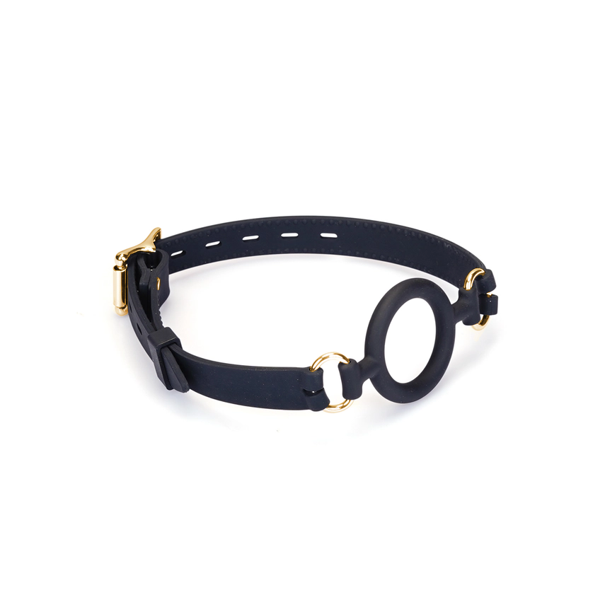 Leather and Silicone O Ring Gag - Gold Hardware