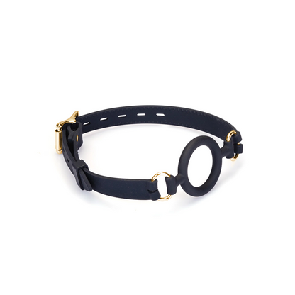 Leather and Silicone O Ring Gag - Gold Hardware