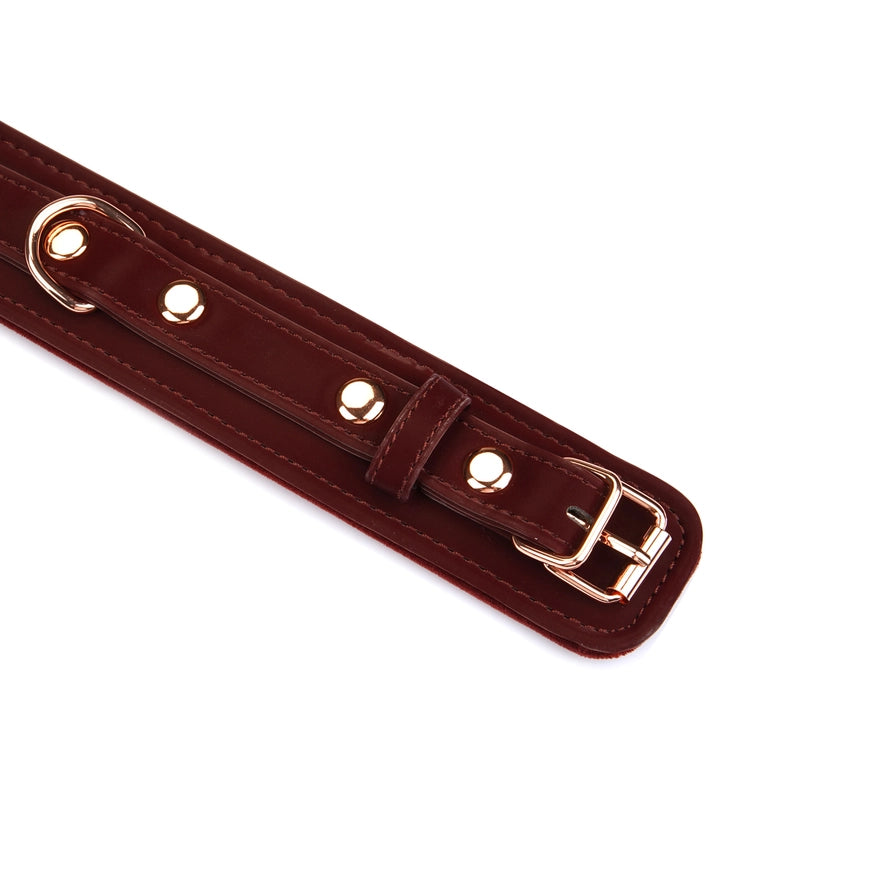 Plush Velour Metallic Burgundy Collar with Leash