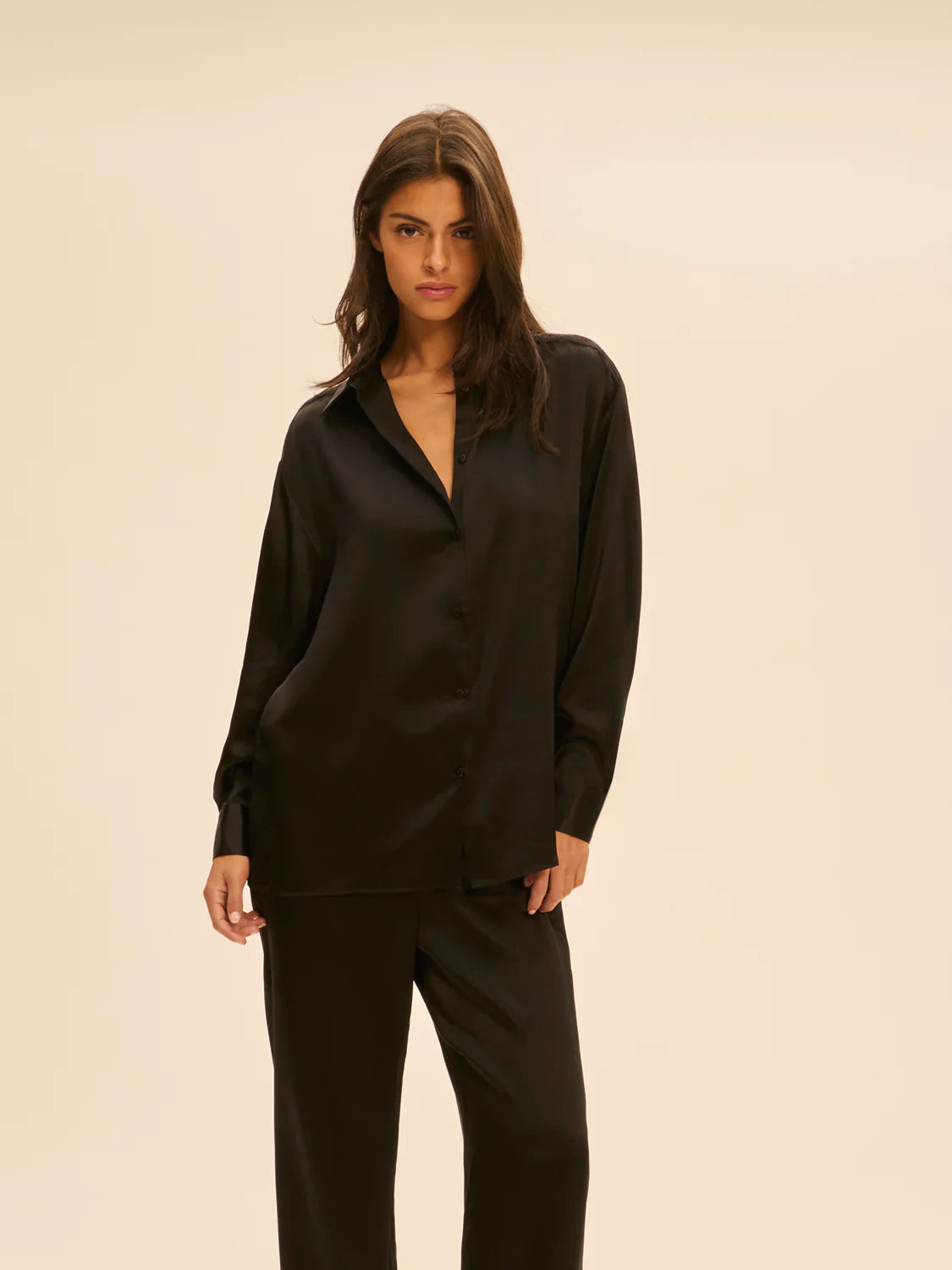 Love Me Silk Long Sleeve Shirt Black