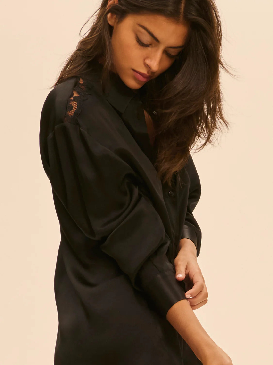 Love Me Silk Long Sleeve Shirt Black