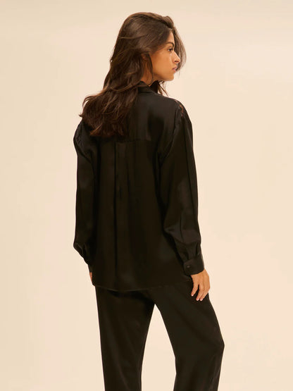 Love Me Silk Long Sleeve Shirt Black