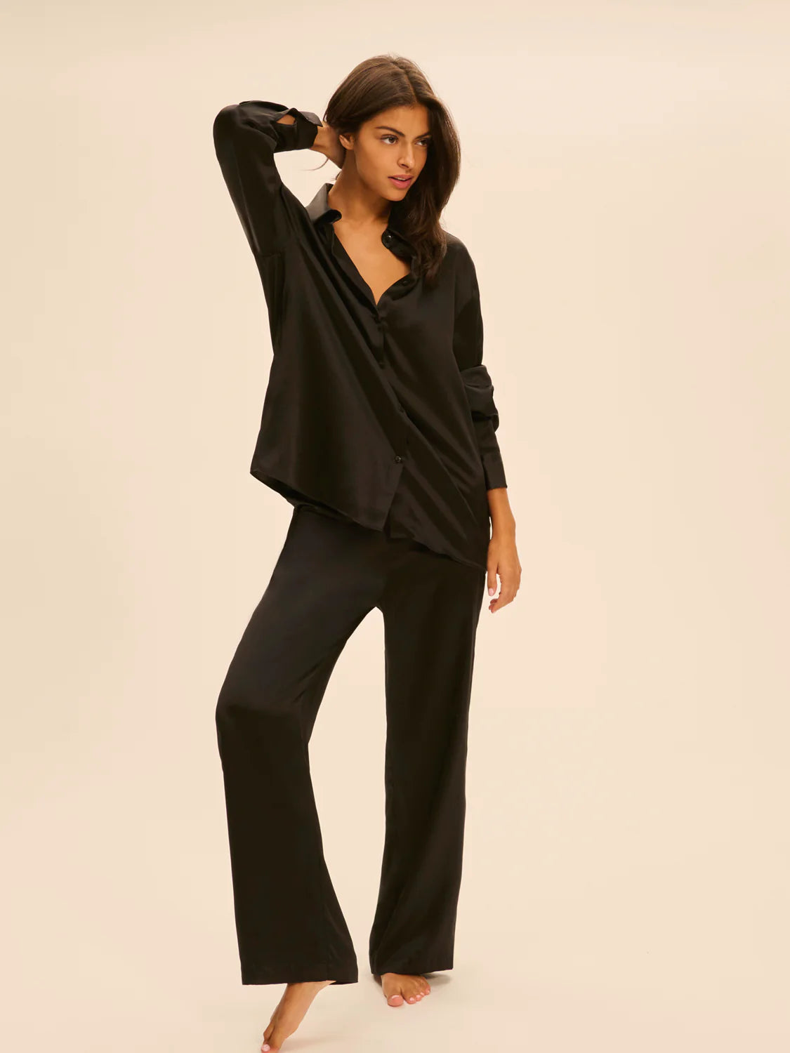 Love Me Silk Long Sleeve Shirt Black