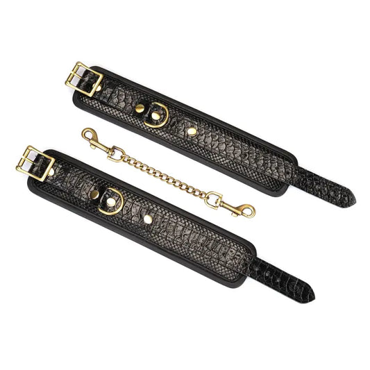 Crocodile Noir Leather Wrist Cuffs