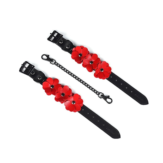Scarlet Blossom Leather Hand Cuffs