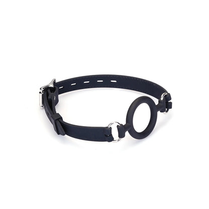 Leather and Silicone O Ring Gag - Silver Hardware
