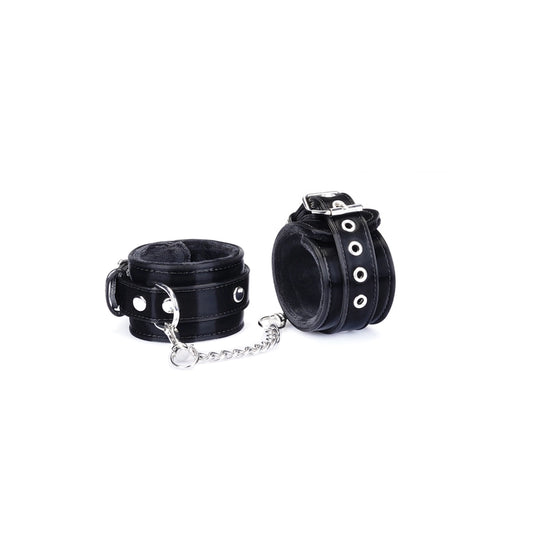 Plush Black Metallic Vegan Hand Cuffs