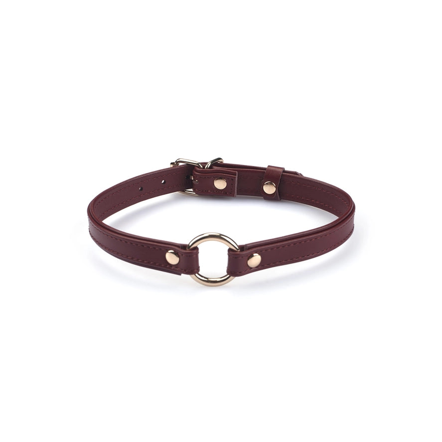 Heron Leather Mini O Ring Collar - Gold Hardware Burgundy