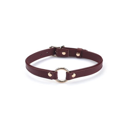 Heron Leather Mini O Ring Collar - Gold Hardware Burgundy