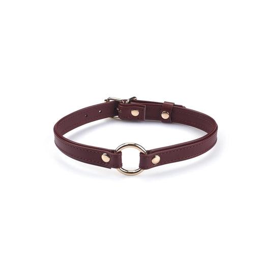 Heron Leather Mini O Ring Collar - Gold Hardware Burgundy