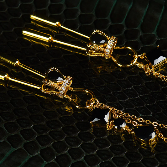 Crown and Dangling Side Decorations Chain Nipple Clamps