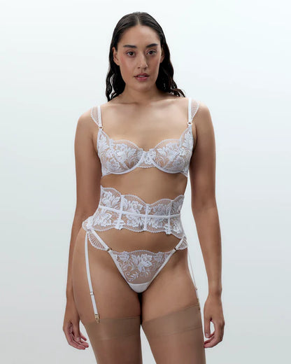 Gabriella Floral Embroidered Thong White