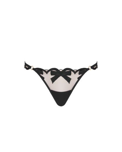 Belle Sheer Bow Thong Black