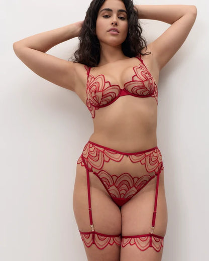 Soraya Sheer Embroidered Bra Savvy Red
