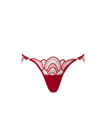 Soraya Sheer Embroidered Thong Savvy Red