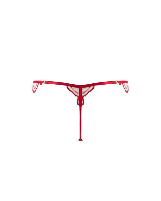 Soraya Sheer Embroidered Thong Savvy Red