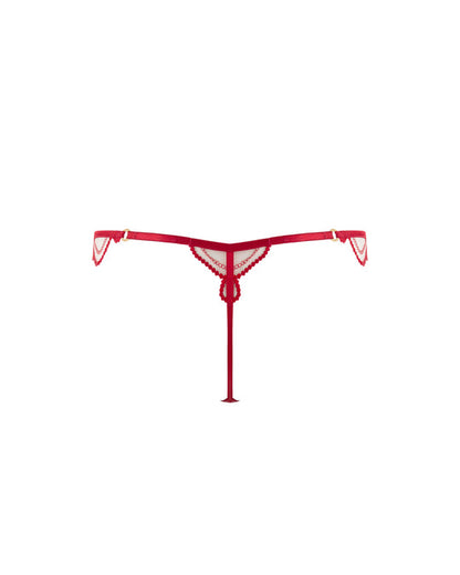 Soraya Sheer Embroidered Thong Savvy Red
