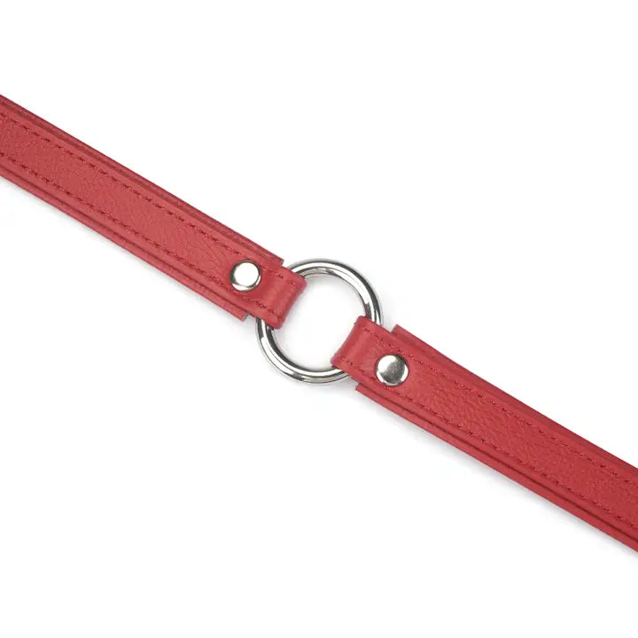 Heron Leather Mini O Ring Collar - Silver Hardware Red