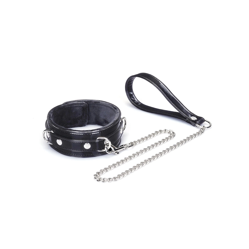 Plush Black Metallic Vegan Collar and Leash