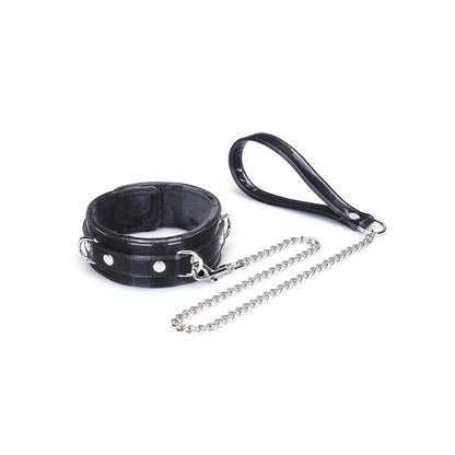 Plush Black Metallic Vegan Collar and Leash