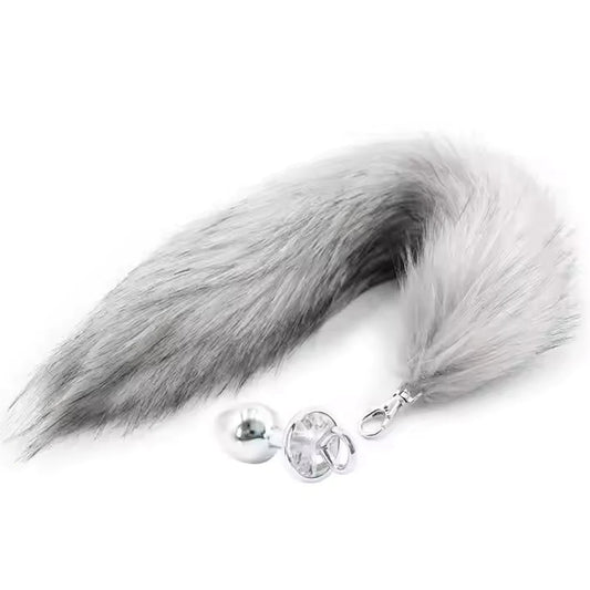 Faux Fox Tail with Detachable Plug Grey