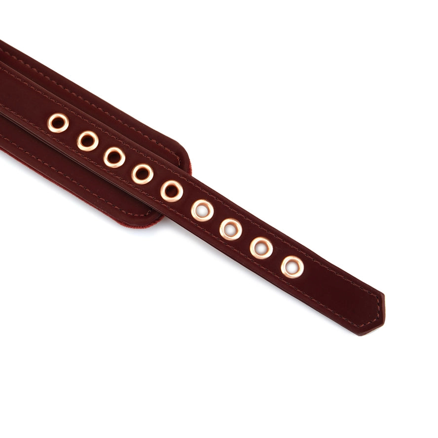 Plush Velour Metallic Burgundy Collar with Leash