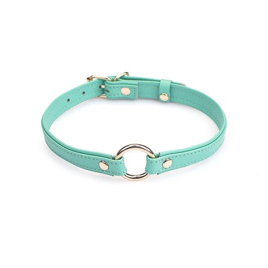 Heron Leather Mini O Ring Collar - Gold Hardware Aqua
