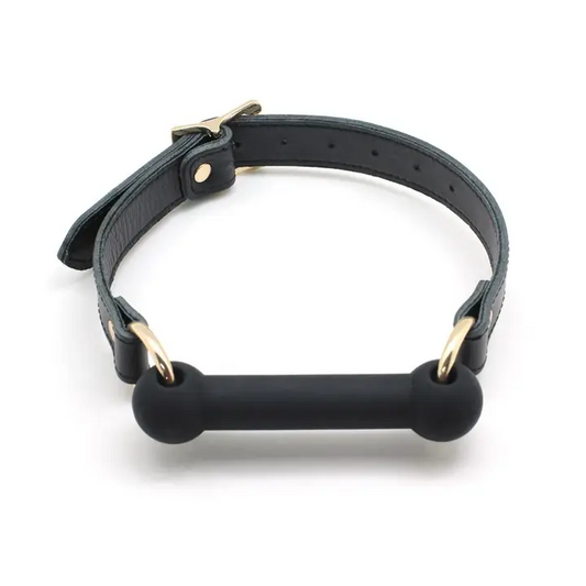 Dusk Leather & Silicone Bite Gag Gold Hardware
