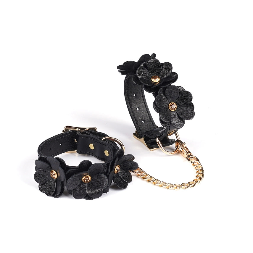 Night Blossom Leather Hand Cuffs