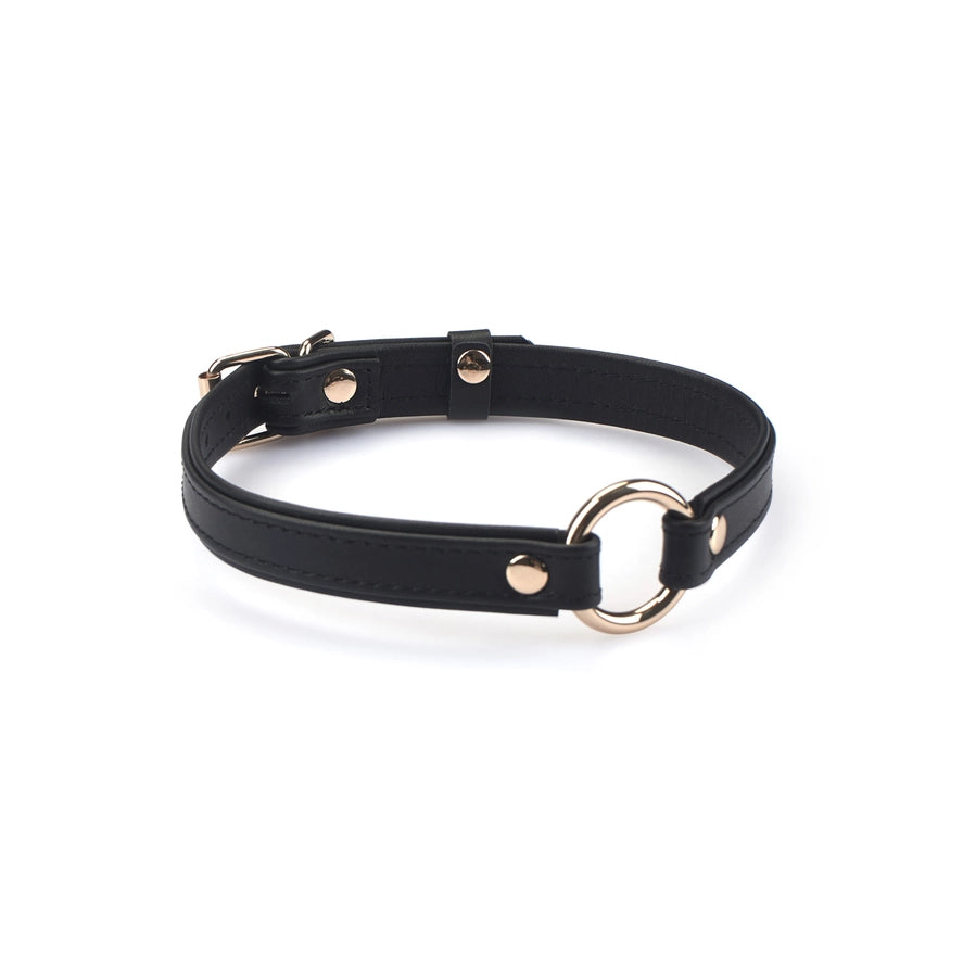 Heron Leather Mini O Ring Collar - Gold Hardware Black