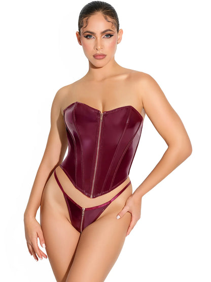 Mokuren Bustier Panty Set Burgundy