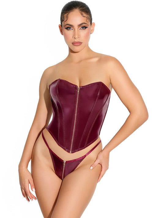 Mokuren Bustier Panty Set Burgundy