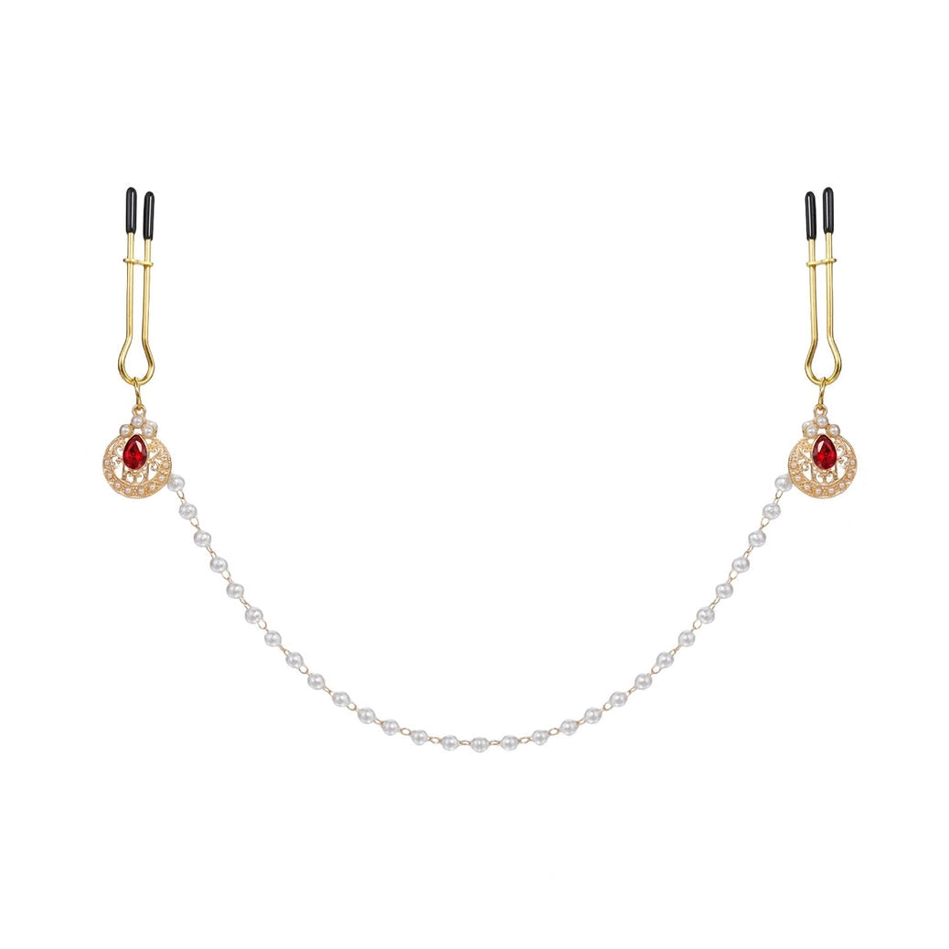 Baroque Pearl Chain Tweezer Nipple Clamps