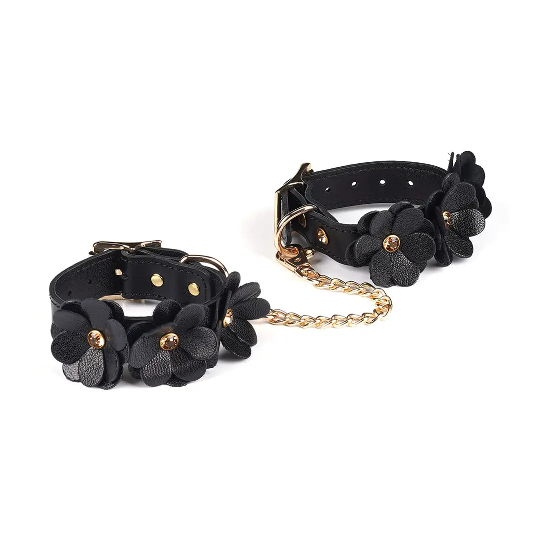 Night Blossom Leather Hand Cuffs
