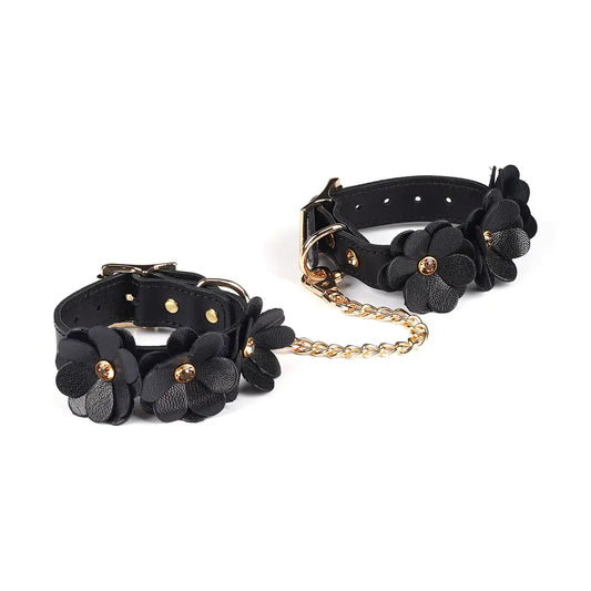 Night Blossom Leather Hand Cuffs