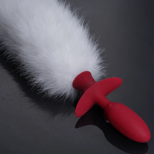 White Remote-control Swinging & Vibrating Faux Fur Tail Plug
