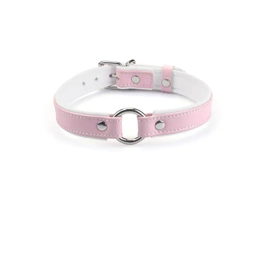 Heron Leather Mini O Ring Collar - Silver Hardware Fairy Pink