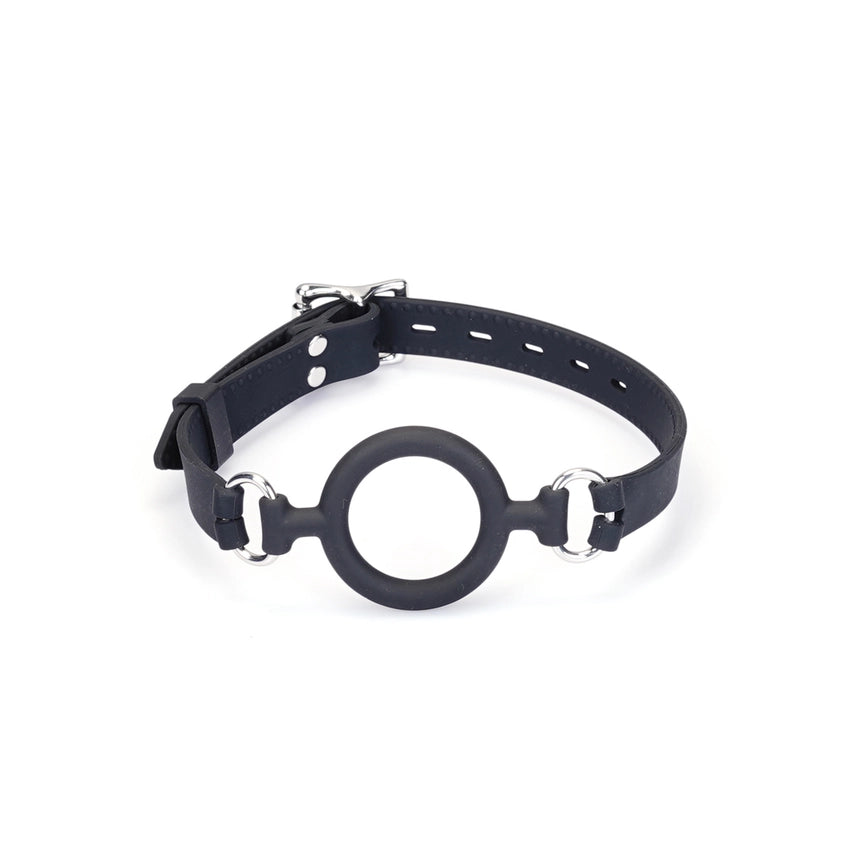 Leather and Silicone O Ring Gag - Silver Hardware