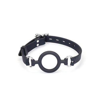 Leather and Silicone O Ring Gag - Silver Hardware