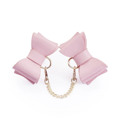 Leather Bow Cuffs Pink