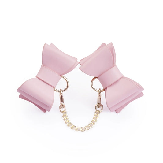Leather Bow Cuffs Pink