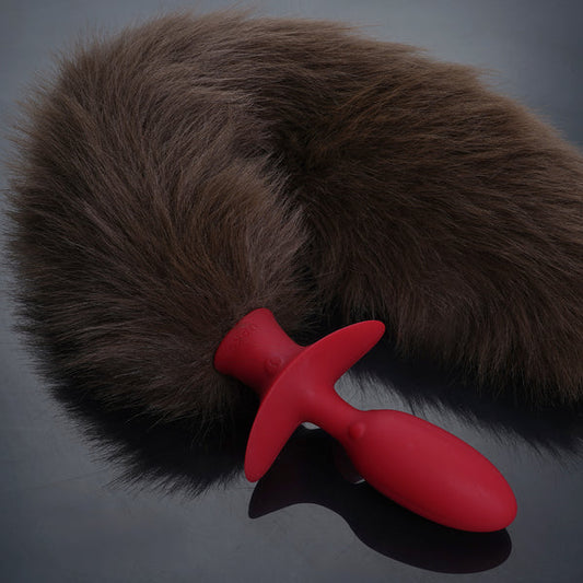 Brown Remote-control Swinging & Vibrating Faux Fur Tail Plug